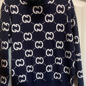 Navy and White Patterned Sweater